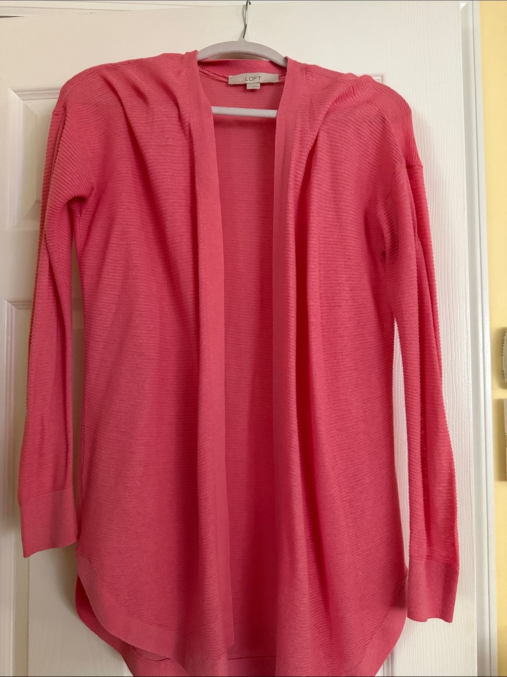 LOFT Lightweight Hooded Open-Front Cardigan in Coral Pink